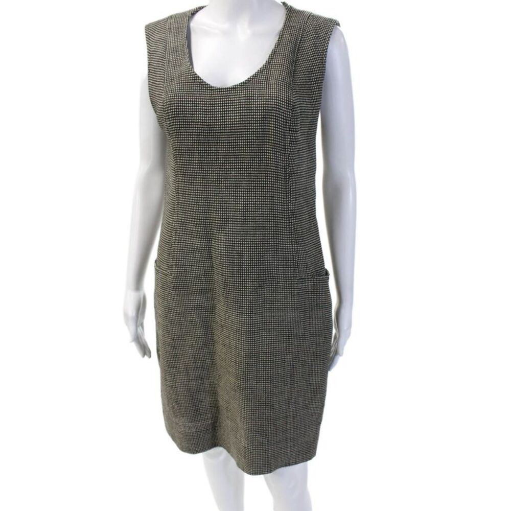 Bullocks Wilshire Women Shift Dress Black Wool Blend Check Sleeveless Size 12